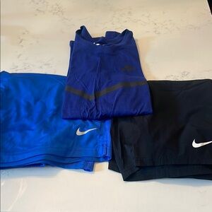 Nike Blue and Black Athletic Shorts and Shirt Set